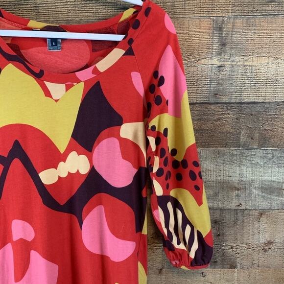 French Connection Red Bold Floral Crop Sleeve Dress Size 6 - Picture 2 of 5